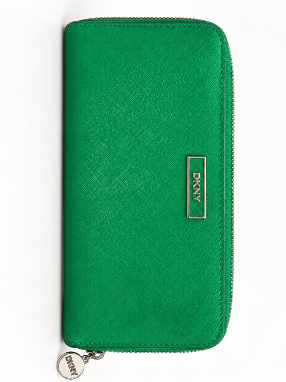 DKNY Green Saffiano Leather Zip-Around Wallet